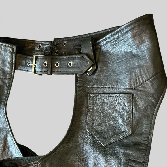 Leather Gallery Men’s XXL Black Leather Motorcycle Chaps - Picture 1 of 10
